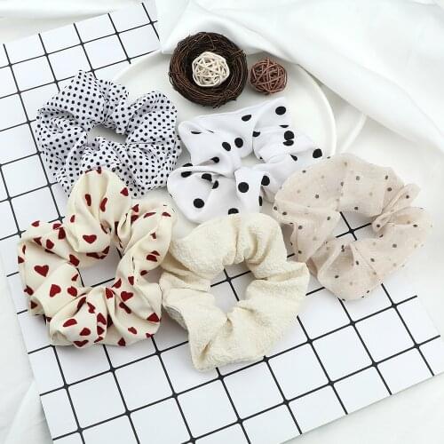 Light White Black Dot Large Intestine Hair Ring Love Heart Dots Scrunchies Solid Color Linen Elastic Hair Bands Hair Accessories