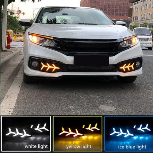 LED DRL Daytime Running Light Daylight Yellow Turn Signal Lamp Styling Fog Lamp Fit For 2018 2019 10th Civic CarLight