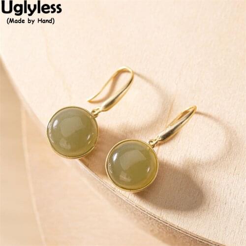 Uglyless Half Hollow Half Jade Balls Earrings for Women Natural Gemstones Jewelry Gold Real 925 Silver Earrings Simple Dresses