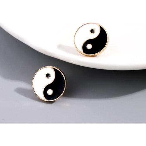 Flatfoosie Trendy New Simple Geometric Round Stud Earrings For Women Gold Silver Color Cute Yin and Yang Earring Jewelry Gift