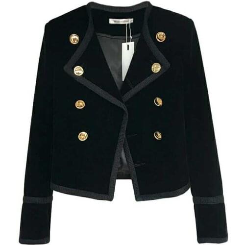 PERHAPS U Women Jacket Button Double Breasted Turn Down Collar Preppy Style Velvet Winter C0037