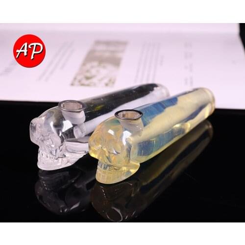 1pc Crystal Smoking Pipe Skull Shape Quartz Straw Wand Healing Refining Stone With 3pc Metal Filter + 1Brush