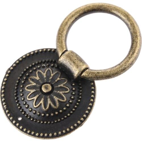 1Pc Retro Antique Cabinet Knobs Flower Carved Drawer Handle and Knob Drop Ring Pull and Pens for Door Cupboard