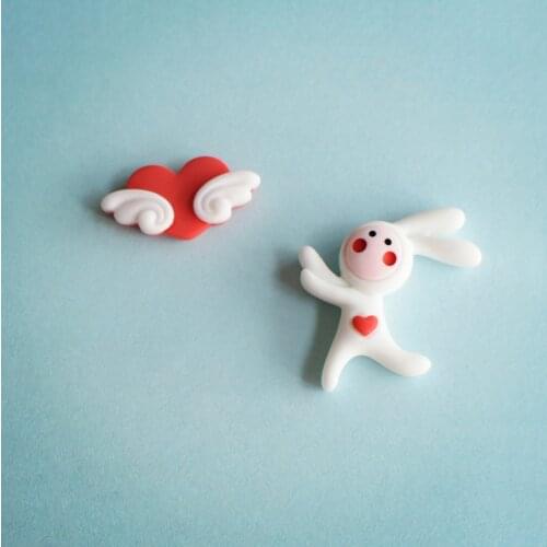 10Pcs/lot Cute Love Wings Rabbit Flat back Resin Cabochon Kawaii Flatback Decoration Craft DIY Headwear Accessories Scrapbooking