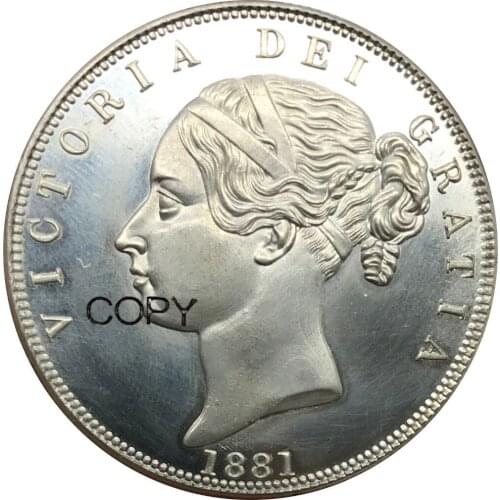 1881 Great Britain 1/2 Crown Victoria 1st portrait 2nd type Cupronickel Plated Silver Copy Coins