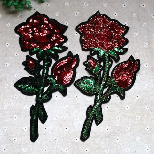 2pcs/lot rose flower sequins patches vintage embroidered applique T-shirt coat patch sewing garment accessories Diy decoration