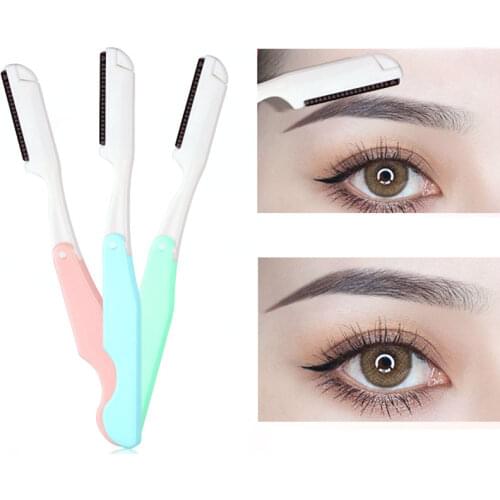 Washable Brow Razor Blades Hair Remover Eyebrow Comb 3PCS Eyebrow Trimmer Folding Stainless Steel And ABS Makeup Tool