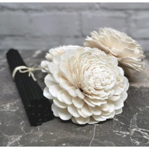 36pcs 3.2" Sola Wood Flower with 6.5" black Fiber Rattan sticks Reed Diffuser Accessories Modern DIY Home Decor BELLY BALI