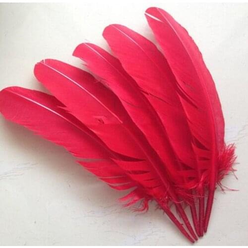 25-30cm 50pcs/lot red goose feather /Turkey feather 10-12inch goose feather plumes party hat decorations