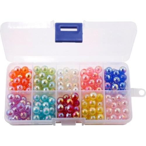 8mm Vacuum Plating Color round Beads Acrylic Scattered Beads Plastic Light Bead 10 Colors 200 PCs One Box Set jewlery