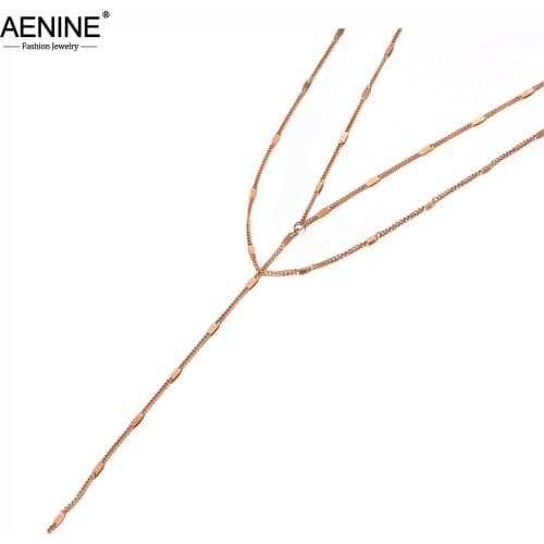 AENINE Fashion 316L Stainless Steel Double-layer Chain Choker Necklace Bohemia CZ Crystal Pendant Necklace For Women AN20116