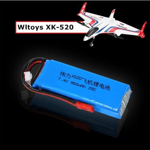 2S 7.4V 950mah 25C Lipo Battery JST Connector for Wltoys XK 520 RC Fixed Wing Remote Control Airplane Helicopter Accessories