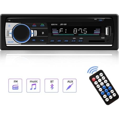 PEERCE 1 din Car MP3 Multimedia Player Bluetooth Autoradio Car Stereo Radio FM Aux Input Receiver SD USB JSD-520 12V In-dash