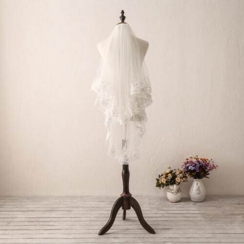 White/Ivory Two Layer Veil Sequin Lace Wedding Veil Short Bridal Veil
