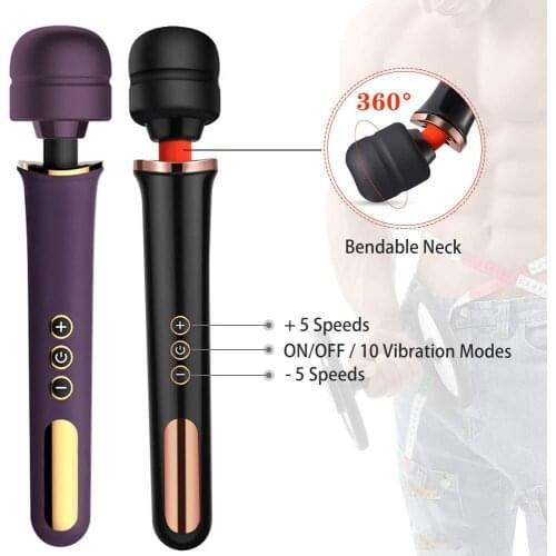 Big AV Stick 10 Modes Huge Magic Wand Lesbian Clit Vagina Vibrator Body Female Massager USB Charge Masturbator Sex Toy for Women