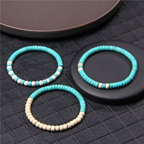 Distance Bracelet Classic 6mm Natural White Turquoises Beads Bracelet Round Blue Turquoises Sapcer Beads Bracelet for Women Men