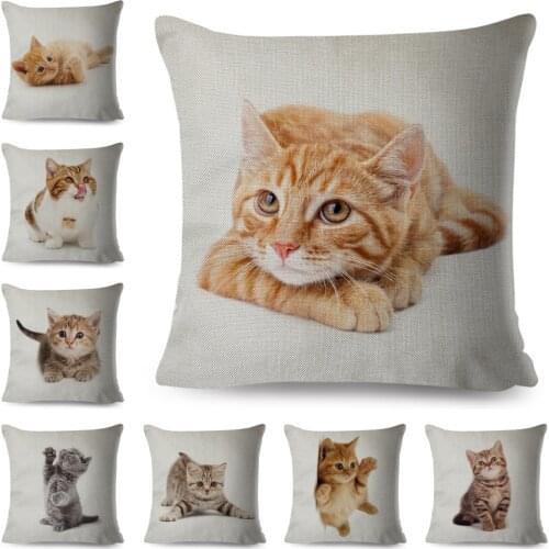 Cute Cat Pillowcase Decor Lovely Pet Animal Print Cojines Cushion Cover Polyester Pillow Case for Home Sofa Children Room 45x45