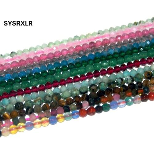 Wholesale Faceted 2mm 3mm Natural Stone Amazonite Amethysts Agates Lapis lazuli Beads For Jewelry Making DIY Bracelet Necklace