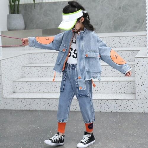 IENENS Boy Girl Clothes Jeans Suit Fashion Denim Jacket + Harem Jeans Autumn Kids Streewear Clothing Outfit