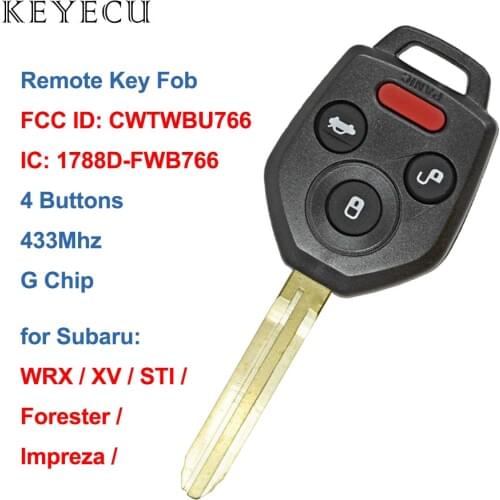 Keyecu CWTWBU766 G Chip Remote Car Key Fob 4 Buttons 433MHZ for Subaru XV Crosstrek STI WRX Impreza Forester, IC: 1788D-FWB766