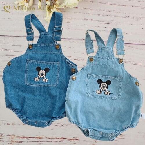 Newborn Baby Clothes Summer 2020 Mickey Mouse Girls Boy Cowboy Children Rompers Disney Cartoon Jumpsuit Sling Strap Kids Outfits