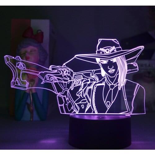 PC Computer Game Overwatch Hero Ashe Silhouettes Laser Engraved Acrylic 3D Visual Upward Lighting Art Deco Style Gift for Gamers