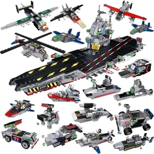725Pcs Car Ship Plain 8 In 1 Airplane Carrier Model Educational Building Blocks Toys For Kids DIY Birthday Present Small Bricks