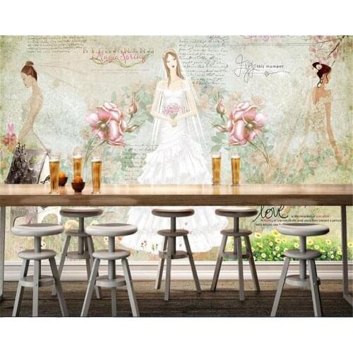 Beibehang Korean style beautiful wedding bride English decoration bridal shop studio background wall wallpaper for walls 3 d