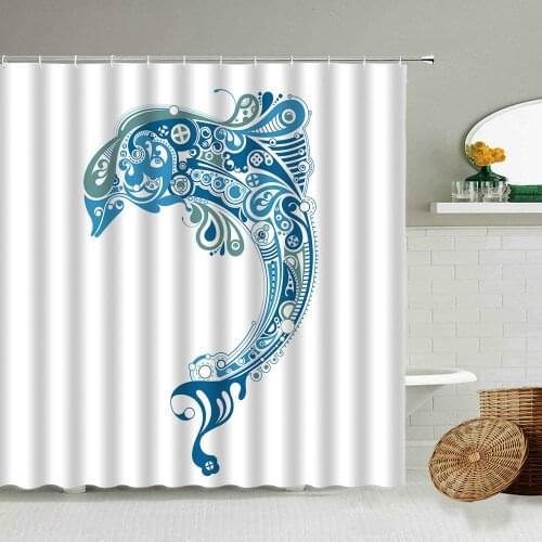 Creative Pattern Marine Animal Shower Curtain Dolphin Sea Horse Fish Nordic Style Bathroom Waterproof Polyester Screen With Hook