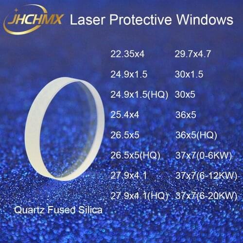 JHCHMX Laser Protective Windows 22.35*4 27.9*4.1 30*5 36*5 37*7 1064nm Quartz Fused Silica For Precitec Raytools WSX Bystronic
