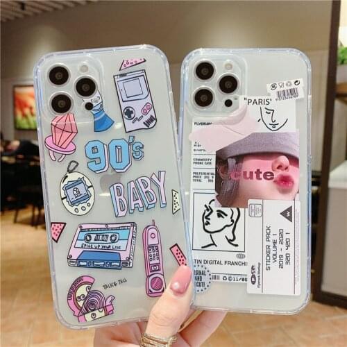 Hot Europe and America retro personality 90s cute girl soft silicone case for iphone 12 Pro MiNi 11 Pro MAX X XS XR 7 8 SE cover