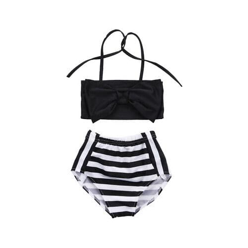 Cute Baby Kids Girl Bikini Set Swimwear Striped Swimming Bathing Suit Swimsuit