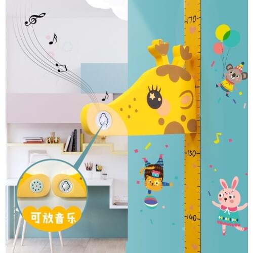 Cartoon Animals Giraffe Elephant Height Measure Wall Sticker For Kids Rooms Growth Chart Nursery Room Decor Wall Art