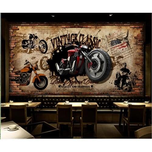 Custom mural 3d photo wallpaper Retro motorcycle nostalgic brick wall background home decor living room wallpaper for wall 3 d