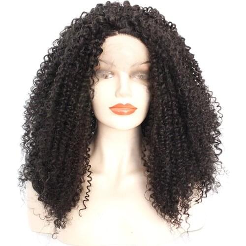 Natural Black Long Kinky Curly Hair Cheap Synthetic Lace Front Wigs High Temperature Fiber Soft Lace Wigs For Black Women