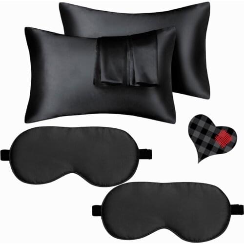 24h Ship Couple Home Bed Pillowcase Eye Mask 19mm Silk Eyes Cover Satin Pillow Cover Bride Groom Bed Set pillowcover