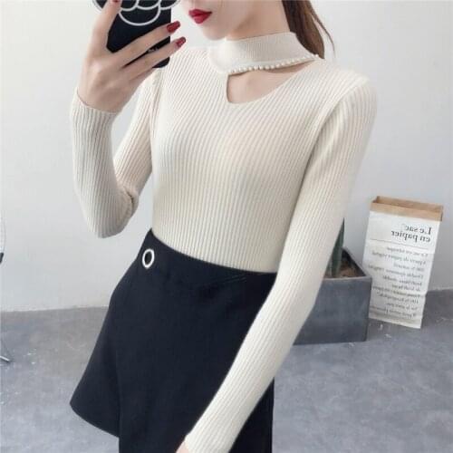 Slim Halter Knitted Sweater Women Tops Autumn Winter 2018 White V Neck Short Pullover Casual Black Jumper Pull Femme