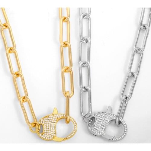 FLOLA Gold Silver Color Curb Link Chain Choker Necklace For Women Men Chunky Chain Large Pendant Necklace CZ Jewelry nket28