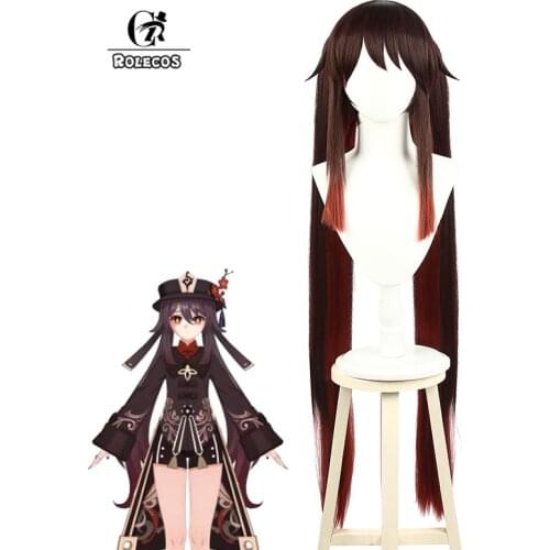 ROLECOS Hutao Cosplay Wig Game Genshin Impact Hutao Cosplay Wig Women 100cm Headwear Long Hair Synthetic Hair Heat Resistant