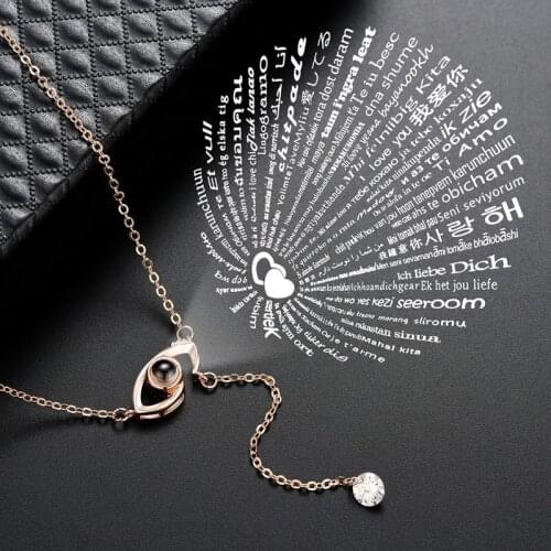 Eye Pendat Rose Gold Silver 100 languages I love you Projection Pendant Necklace Charms Fashion Memory Wedding Ladies Necklaces