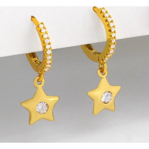 FLOLA Polished Small Star Earrings For Women Cute Huggies Drop Earrings Cubic Zirconia Geometric Statement Jewelry Gifts ersu85