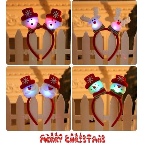 2020 New Year Lovely Christmas Santa Reindeer Snowman Bear LED Light Headband Hair Band Lightening Double Head Xmas Decoration