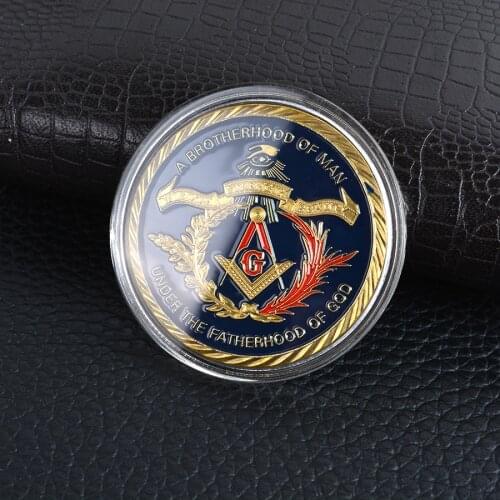 Gold Plated Coin European Masonic Freemasonry Brotherhood Collection Round Blue Collectible Commemorative Coins