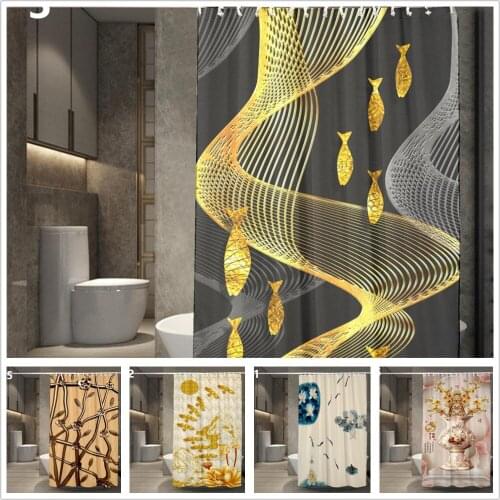 Gold Fish Printed Shower Curtains 1 Piece Waterproof Grommet Polyester Fabric 180x180 Hotel Bathroom Decorations Jinya Home Use