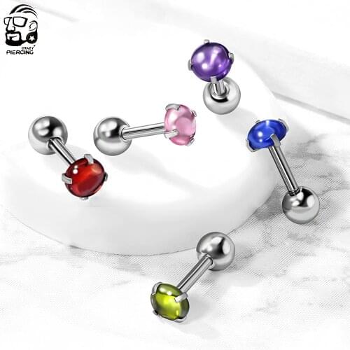 Sweet Round Crystal Helix Piercing Tragus Earring Stud Steel Conch Cartilage Lobe Ring Labret Lip Body Jewelry for Women Girls