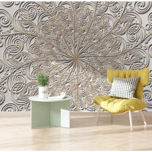Modern Simple Embossed Golden Pattern Art Mural Wallpaper Living Room Bedroom Creative Background Wall Decor Fresco 3D Sticker