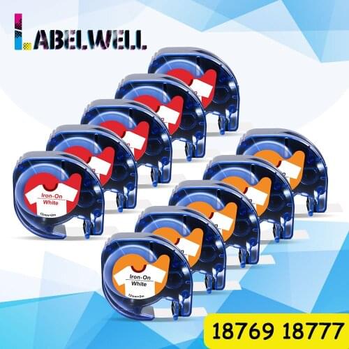 Labelwell 10PK 12mm Fabric Iron on Label Tape 18769 18777 18771 Clothes label tape for Dymo LetraTag LT-100H LT-100T label maker