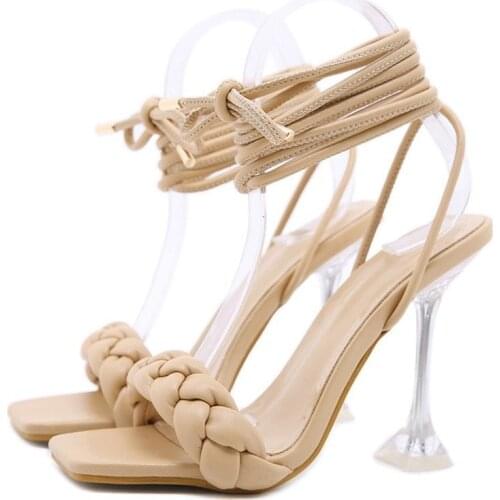 TGHDOF Sandals Sexy Open Toe Stilettos Women Shoe PVC Transparent Metal Decor Chain High Heels Party Dress Shoes Lady Sandals