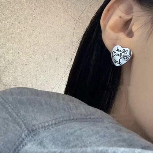 TIMEONLY Minimalist Love Heart Letter Metal Stud Earrings for Women Female Elegant Charm Earring Sweet Party Gifts Jewellery