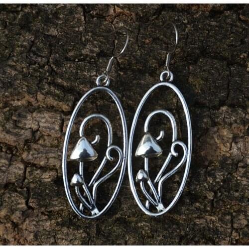 Vintage Silver Mushroom Drop Earrings Cute Plant Jewelry For Women